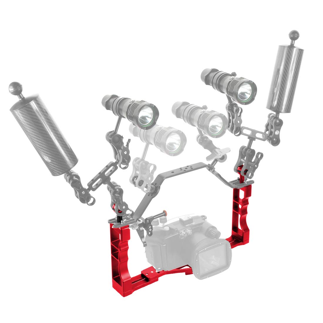 BQSZJ-3-B CNC-Tauchgriffablage, verbesserte Basishalterung, Dual-Handgriff, kompatibel mit Action-DSLR-Kamera, Video, wasserdichte Hülle, Rot