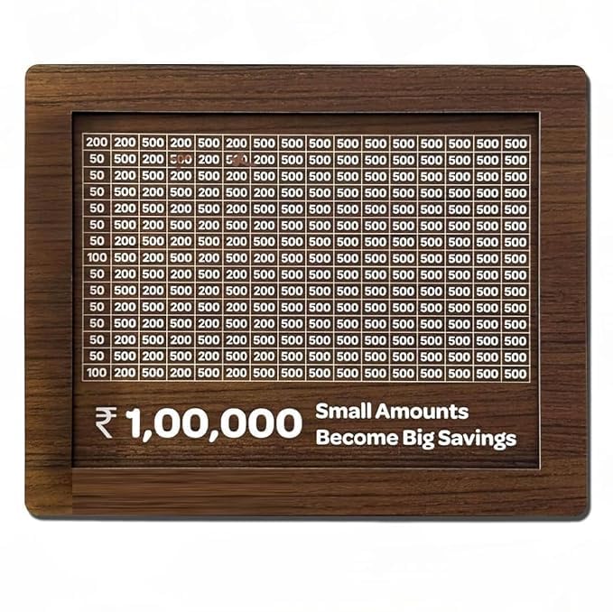 Red-Rubby Wooden Money Piggy Bank, Money Saving Box, Gullak with Savings Chart, 100000 Rupees Goal Tracker, Cash Collection Bank for Kids and Adults