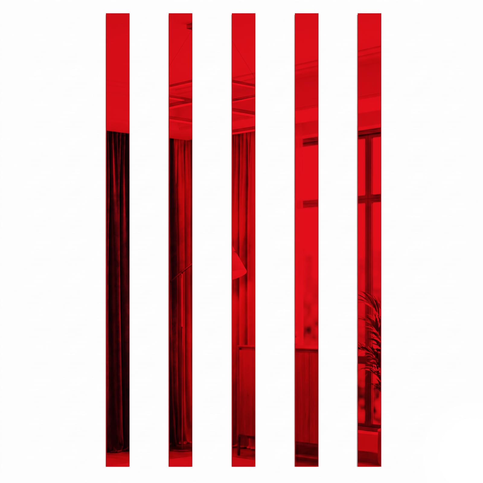 GREENSAPPIRE 10 Pcs Long Mirror Wall Stickers 120cm x 4cm, Self Adhesive Acrylic Mirror Strips, Peel and Stick Decorative Mirror Panels for Living Room Bedroom Hallway Home Décor, Silver (Red)