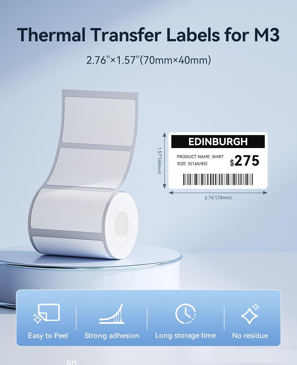 NIIMBOT M3 Thermal Transfer Labels 2.76''×1.57'', Only for M3 Label Maker, Waterproof Oil-Proof, Low and High-Temperature Resistance for Home Office Small Businesses Organization, White - Image 2