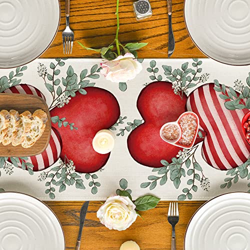 Artoid Mode Eucalyptus Hearts Mother's Day Table Runner, Holiday Kitchen Dining Table Decoration For Home Party Indoor 13X72 Inch #TOP2