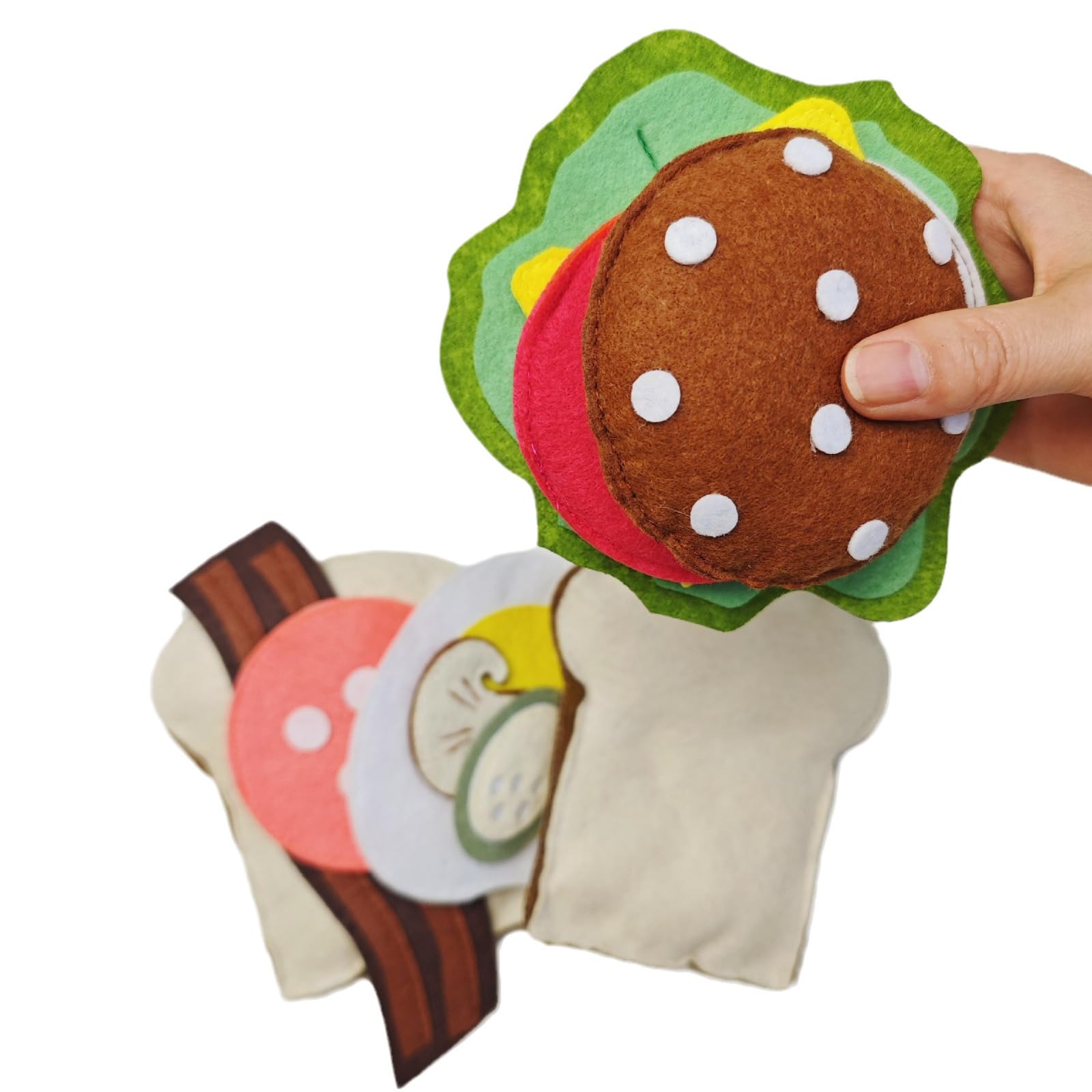 Pretend Play Food Toy Set for Kids,13-Piece Hamburger and Sandwich Soft Pretend Food Playset for Kids,Felt Sandwich with Beef Steak,Vegetables for Toddlers 3 4 5 6 Years Old
