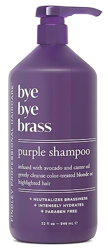 Findley Bye Bye - Champú morado latón para cabello rubio natural o teñido o resaltado, con aceite de aguacate y aceite de ricino, neutraliza el