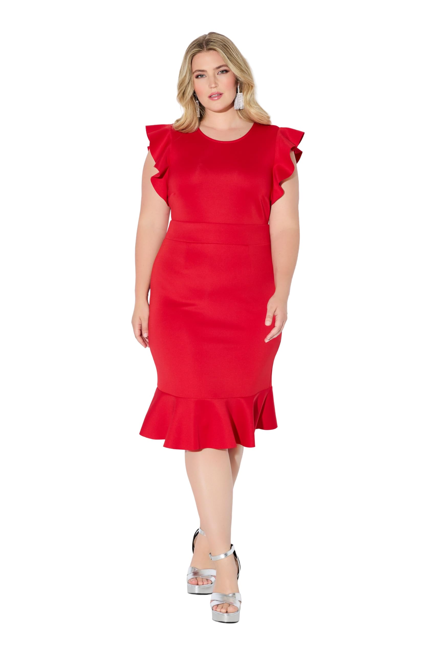 Ulla Popken Damen große Größen Übergrößen Plus Size Scubakleid, Bequeme Passform, Kurze Flügelärmel 845173