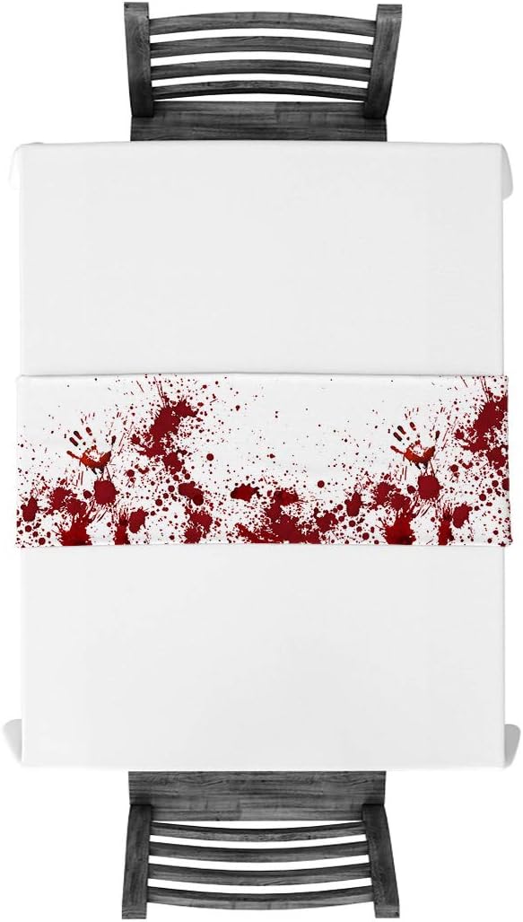 Z&L Home Linen Burlap Table Runner Dresser Scarves, Horror Bloody Table Runners for Dinner Holiday Party, Wedding, Events, Kitchen Decor Halloween Red and White 13x70Inch
