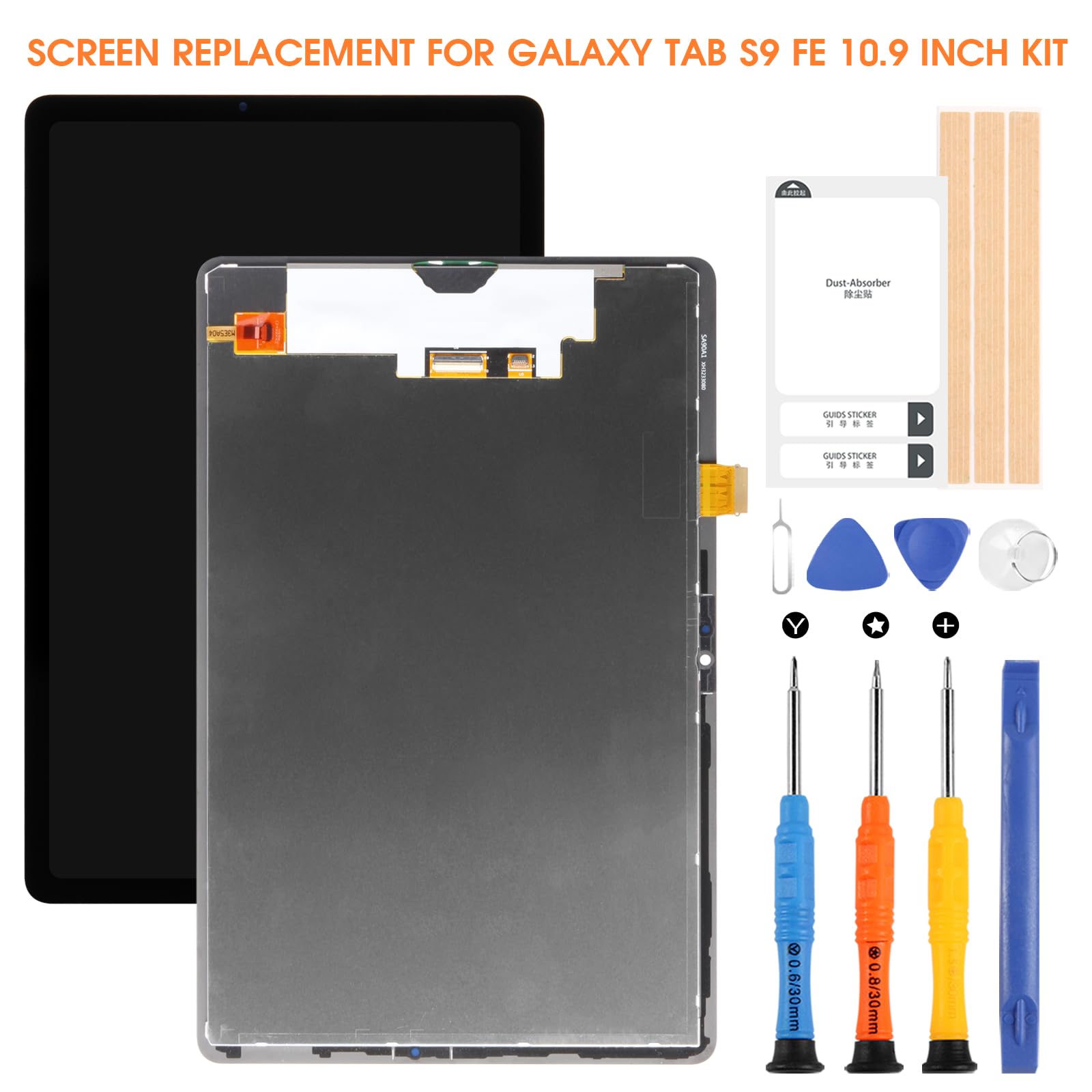 Display LCD für Samsung Tab S9 Fe Bildschirm Ersatz für Samsung Galaxy Tab S9 Fe SM-X510 SM-X516B 10,9 Zoll LCD Screen Touchscreen Digitizer Assembly + Reparaturset, Schwarz