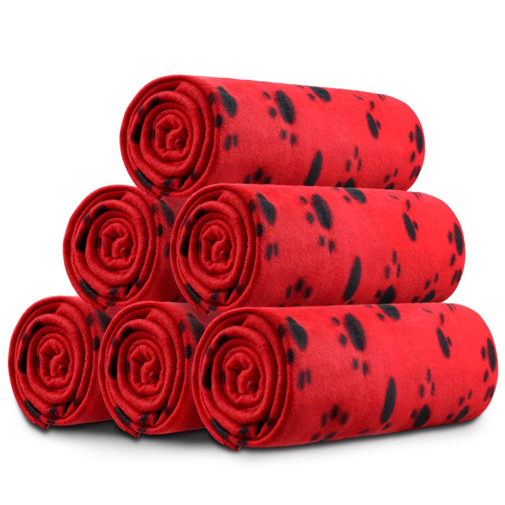 Comsmart Dog Blankets for Small Dogs, 6 Pack Puppy Blanket Cute Paw Print Pet Blanket for Dog, Puppy, Cat, Kitten, 39x31 inches, Red