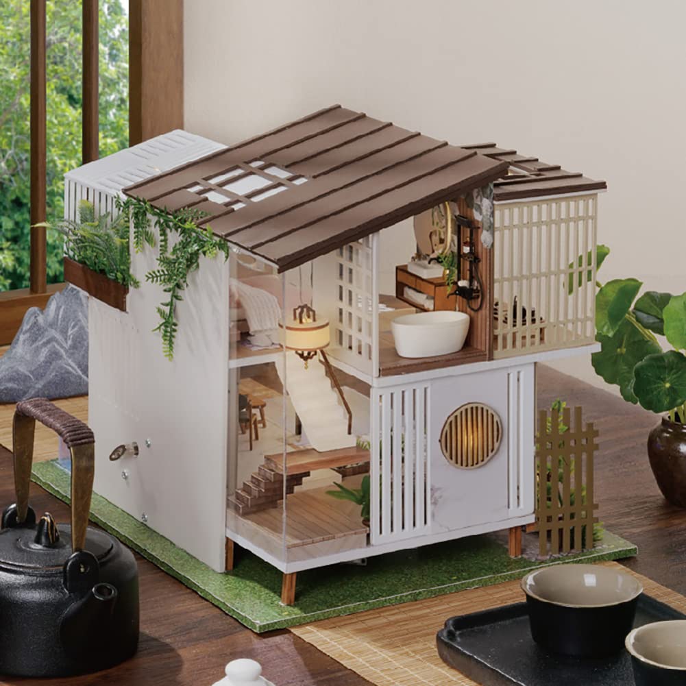 Maison de poupée miniature en bois de style chinois - Villa à 2 étages avec piscine de jardin - Échelle 1:24 - Maison de jouets assemblée pour enfants et amis