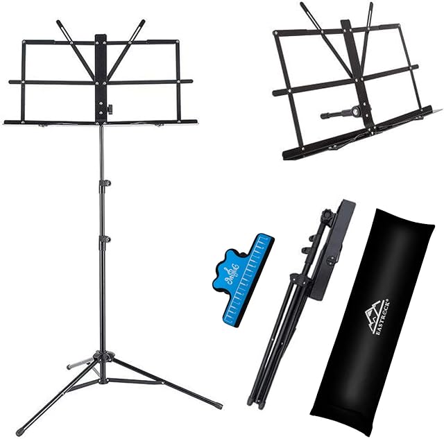 EASTROCK Adjustable Music Stand, 2 in 1 Dual-Use Sheet Music Stand Desktop Book Stand Lightweight with Carrying Bag, Folding Metal Music Sheet Stand with Music Sheet Clip Holder