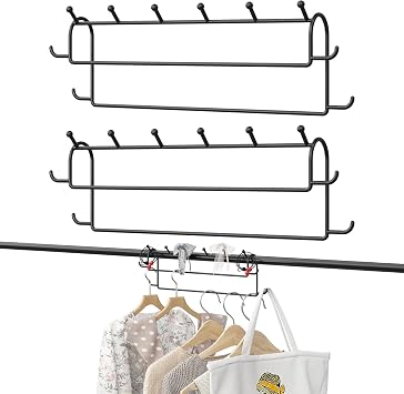 Space Saving Hangers for Clothes 2 Pack 16 Inch 10 Hooks Magic Hanger Closet Organizer Metal Heavy Duty Hangers for Shirt Coat Pants Skirt Sorting Storage - Black