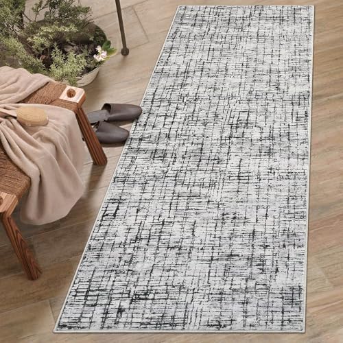 COZYLOOM Washable Runner Rug 2x6 Runner Modern Rug Non Slip Kitchen Rug Abstract Farmhouse Low Pile Entryway Rug Soft Bathroom Rugs Stain Resistant Carpet for Bedroom Hallway Laundry 2'x6' Grey