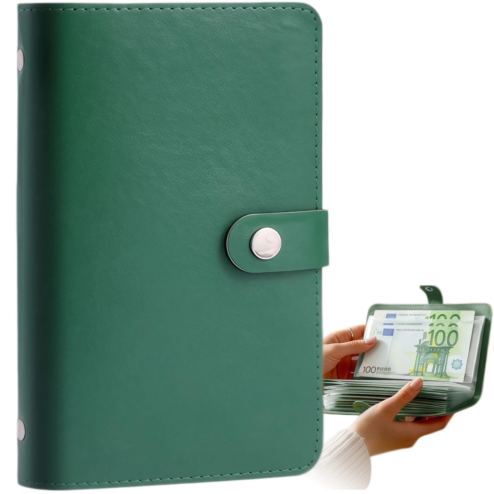 Money Saving Wallet, Savings Challenge Book for Couples, Budget Notebook & Binder with 100 Envelopes Saving Challenge, Both Sides Can Be Used for Offices,Home (Green)