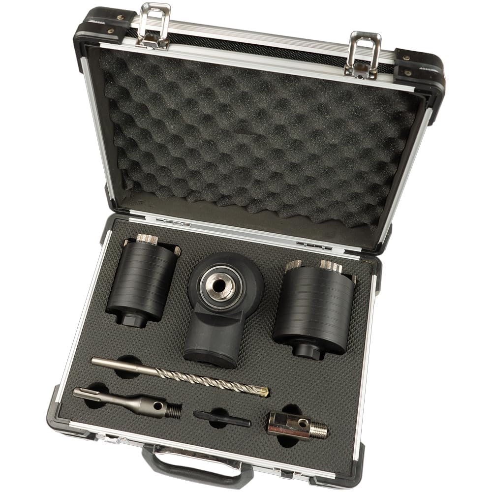 Profi Diamant Dosensenker Set Ø 68 & 82 mm mit Staubabsaugung | Dosenbohrer inkl. Adapter & Zentrierbohrer | Für Trockenbohrung in Mauerwerk, Ziegel, Porenbeton