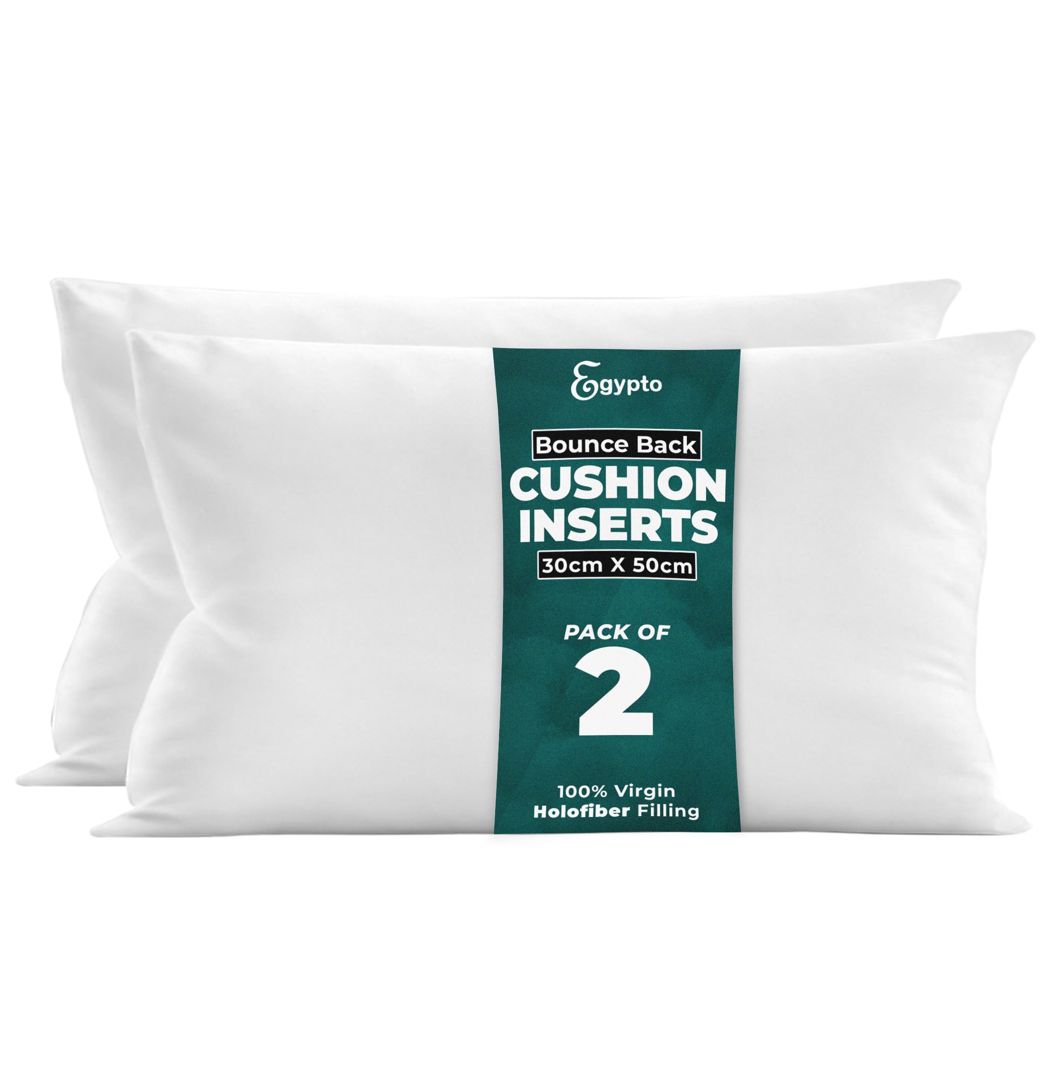 Egypto White Pack Of 2 Cushion Inserts 30Cm X 50Cm | Plump Bounce Back 12X20 Inch Cushion Pads | Hypoallergenic Sofa & Throw Pillows Inner | Made In Uk