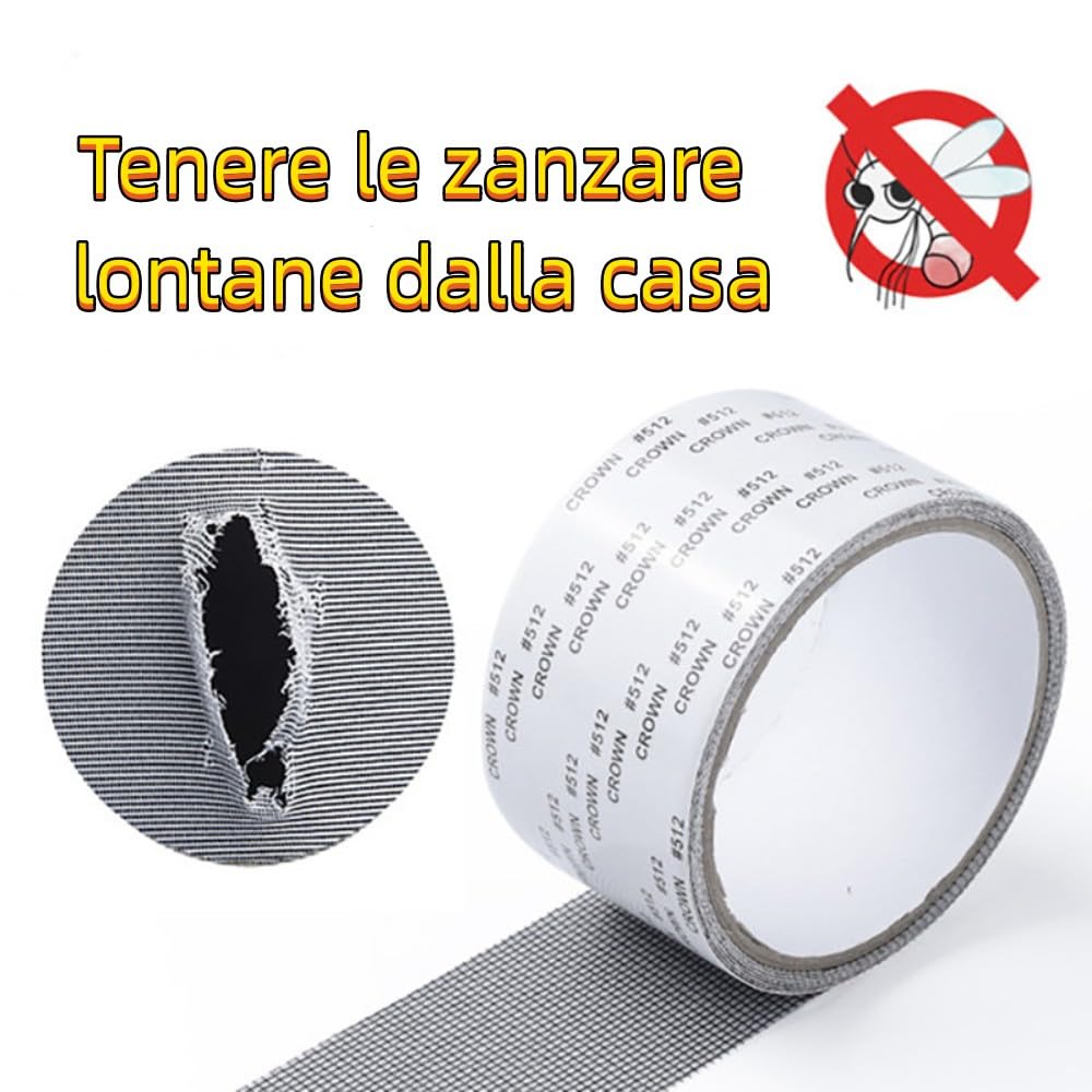 2 Pcs Nastro per Riparare Zanzariere, Nastro Adesivo in Fibra di Vetro per Finestre Insetto, Zanzariera Tessuto Fibra di Vetro Screen Repair Patch, 5cm x 200cm Grigio