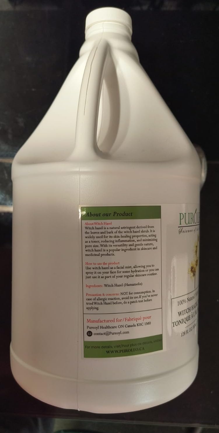 PUROLEO Witch Hazel Toner 128 Fl Oz/3784 ML (Packed in Canada) Refresh and Revitalize Your Skin with | Premium Bottle | Luxury Skin Care Toner | Facial Toner for Postpartum & Skincare