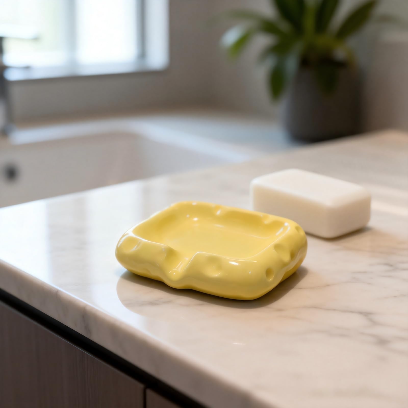 Tivleed Soft Cheese Yellow Handmade Ceramic Soap Dish – Fun Cheese Shape In Soft Cream Yellow, Healing Bathroom Decor With Drainage Holes