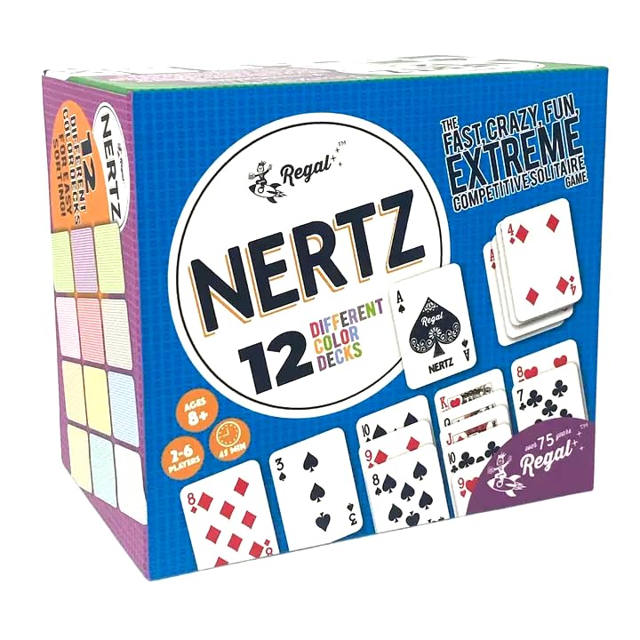 Regal Games Nertz & Solitaire Playing Cards, 12 Multi-Colored Poker Decks 2.5" x 3.5", 310 GSM Linen Finish, Durable Casino Quality for Poker, Blackjack, Rummy & Family Game Night for Kids & Adults