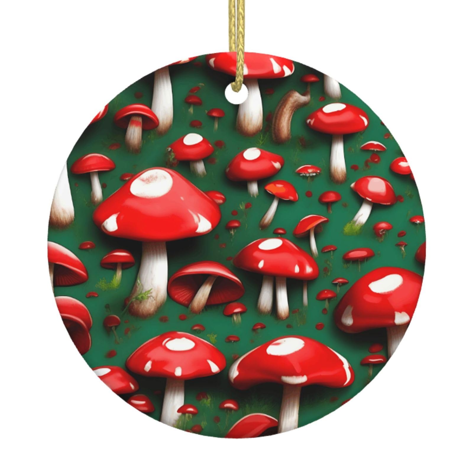 Red Cap Mushrooms Print Christmas Ornaments, Ceramic Hanging Ornament, Round Shape Decorations