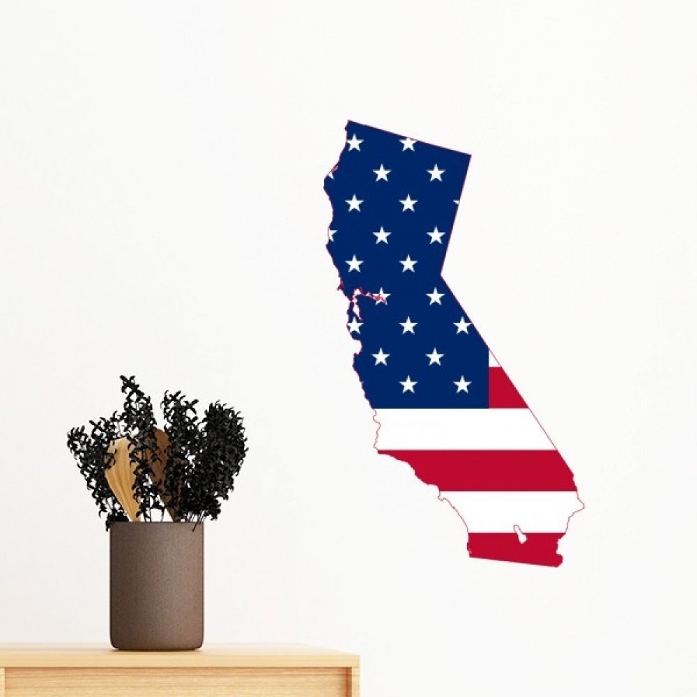 Sticker mural carte de Californie et drapeau américain déco amovible 30cm