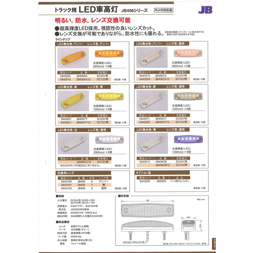 Amazon | JB406 LED 車高灯 24V (CY クリア/イエロー) | ライト