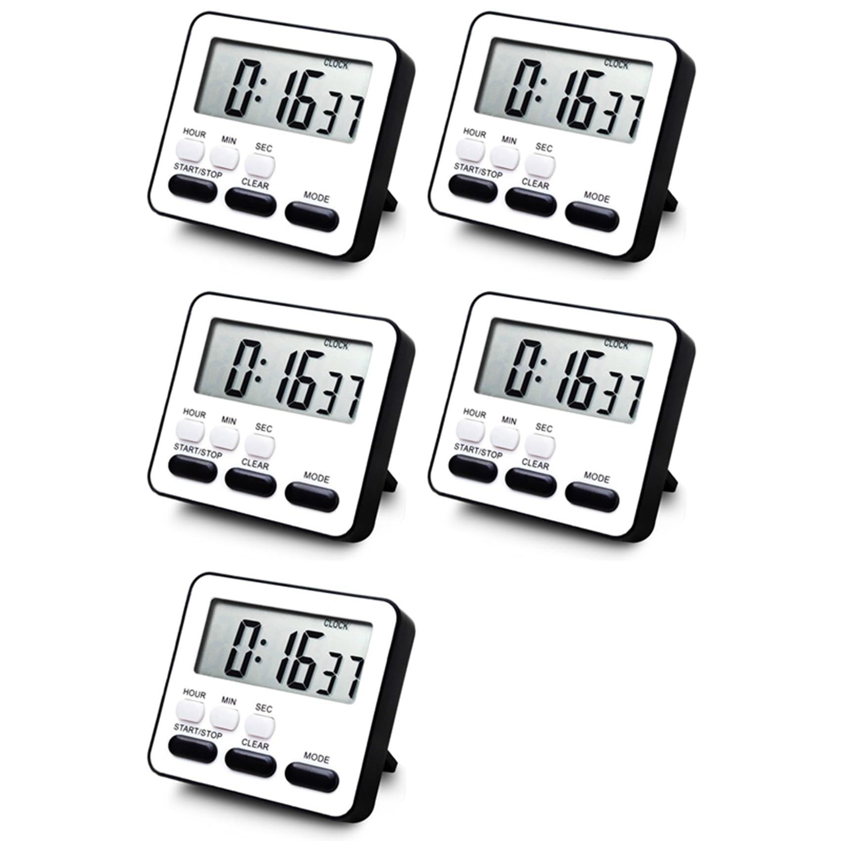 Hndhbfgrt 5X Kitchen Timer Count Down Count Up,Multifunctional Alarm Clock,Desk Clock,Black