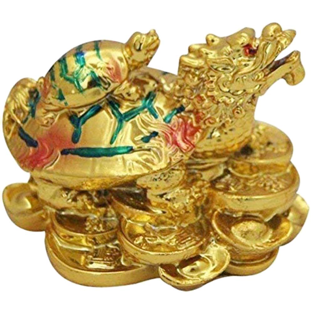 GJ Feng Shui Dragon Headed Tortoise with Baby - Golden (8 cm x 5 cm x 6 cm), Resin