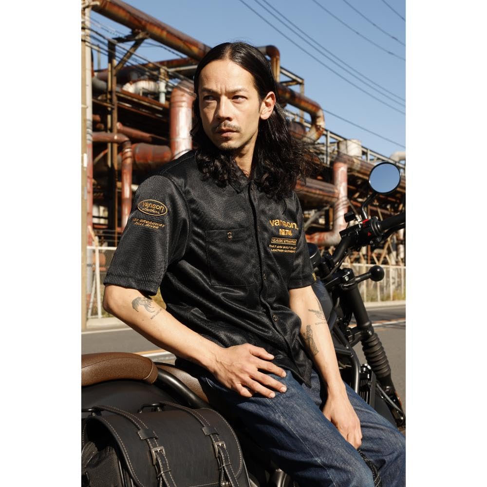 Amazon.co.jp: [バンソン] メッシュワークシャツ ブラック/イエロー M