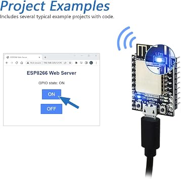 Freenove ESP8266 Development Board, 32-bit 160 MHz Mini Microcontroller, Onboard Wi-Fi, Python C Code, Example Projects Tutorial