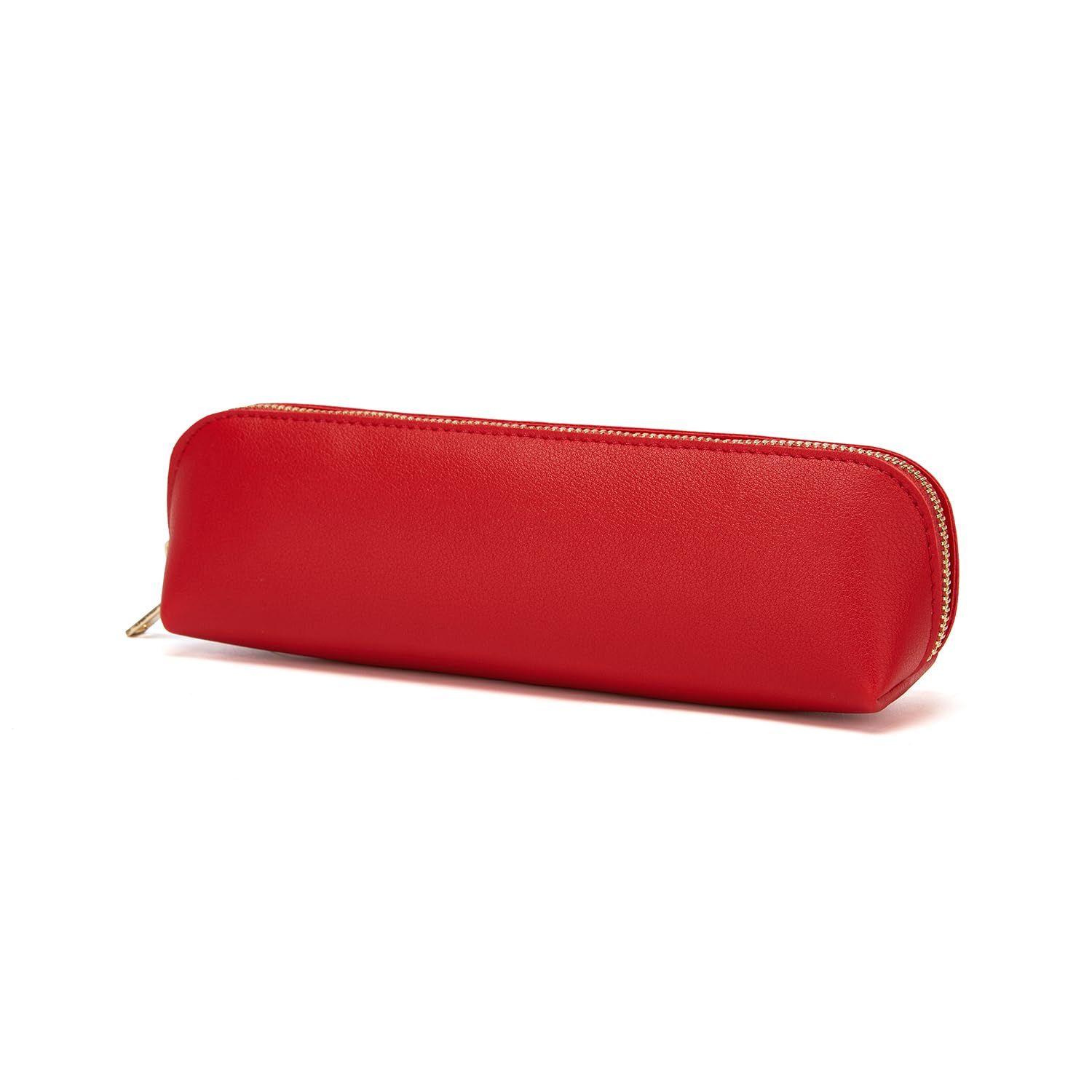 YONBEN Faux Leather Pencil Case Simple Color Bag Zipper Lightweight Storage (Bright Red)