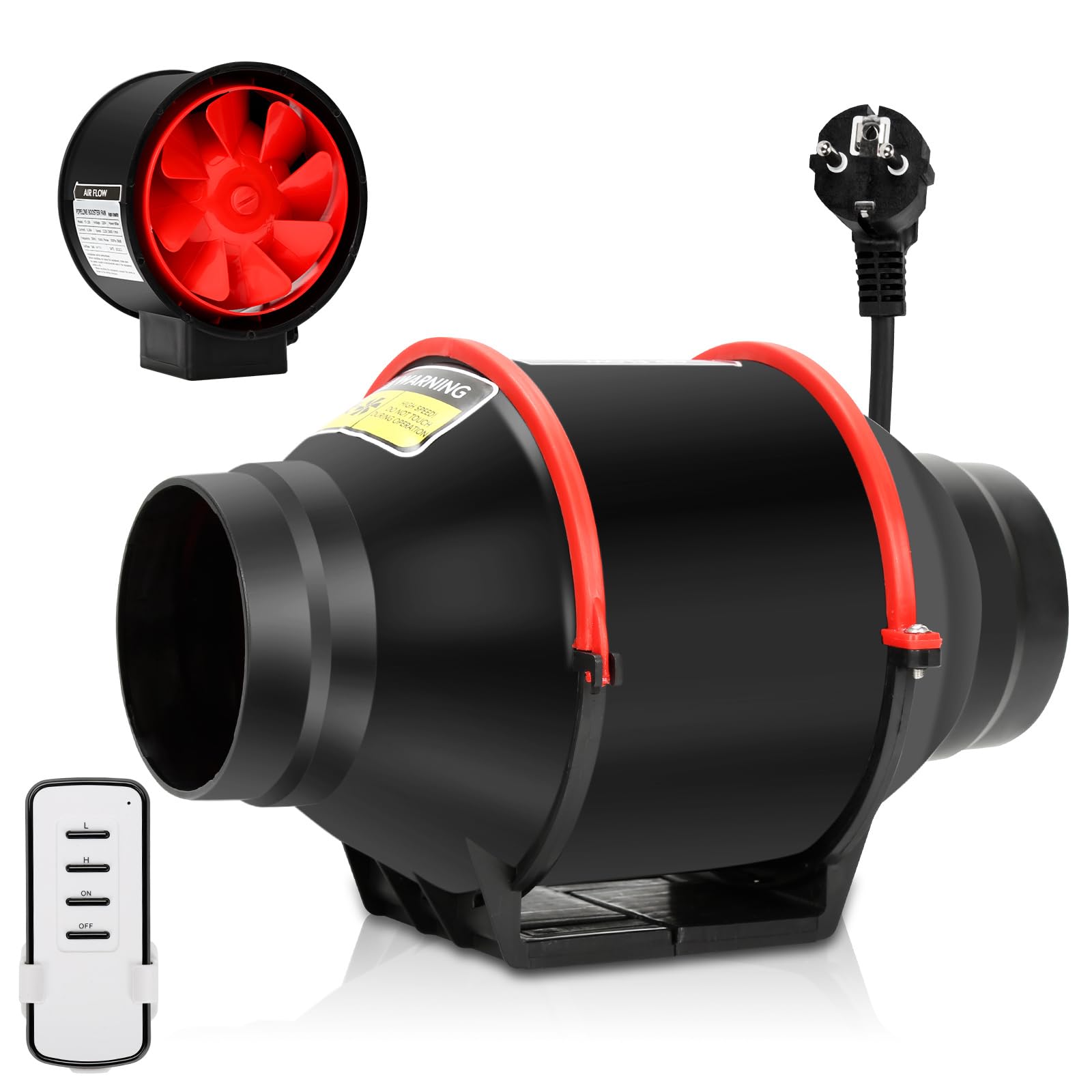 Rohrventilator mit Fernbedienung, 40W, 310 m³/h, Rohrlüfter Ø100 mm