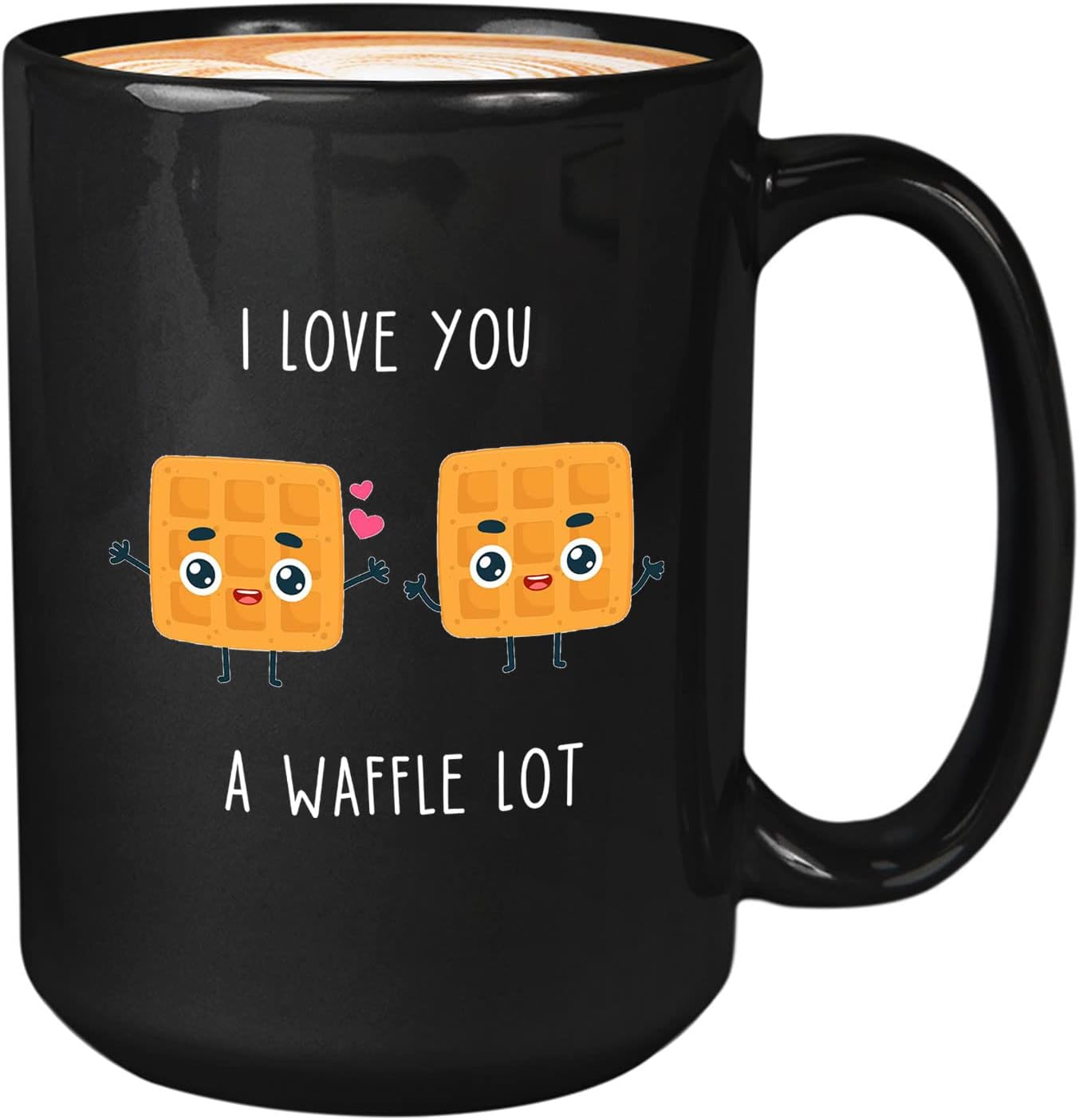 Bubble Hugs His Hers Coffee Mug 15oz Black - I Love You A Waffle Lot - Relationship Wedding Romantic Couple BF GF Husband Funny Anniversary Him Her