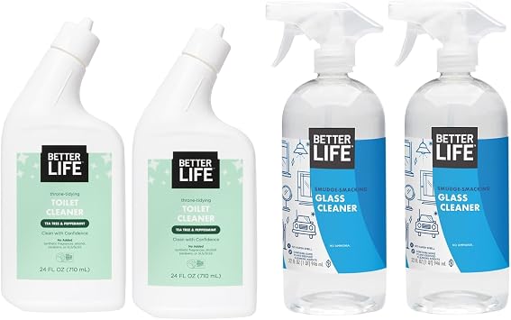 Better Life Toilet Bowl Cleaner 24 Oz Pack of 2 + Glass Cleaner 32 Oz Pack of 2
