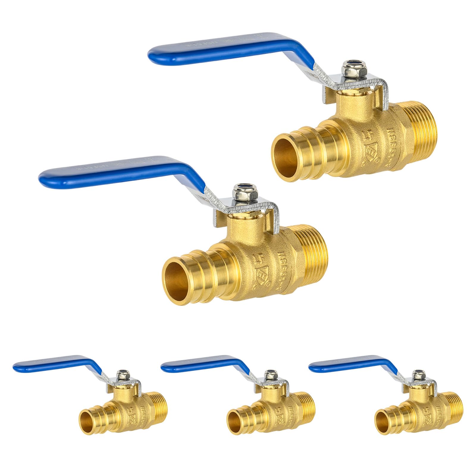 EFIELD - Confezione da 5 valvole a sfera di chiusura in ottone Pex-A 3/4" x 3/4" maschio NPT per collegamento a tubi Pex-A, ASTM F1960, leva blu, certificazione cUPC