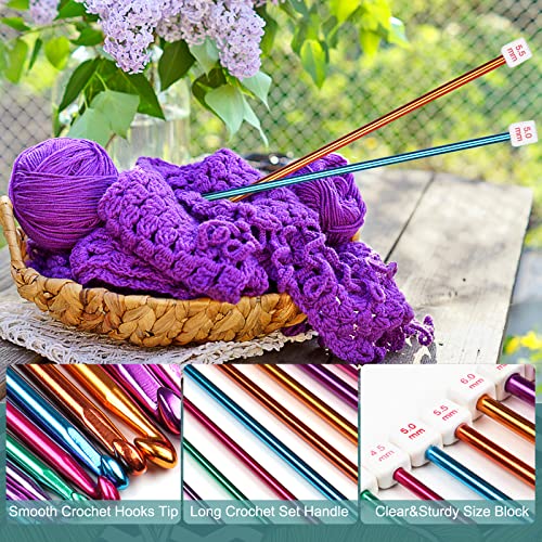 Image of Aeelike Tunisian Crochet Hooks, 11pcs Aluminum Crochet Hooks B-L for Crocheting, Crochets Hook Set with Roll Vintage Bag (2mm to 8mm)