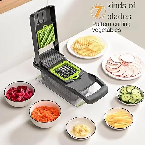 Miniatura 2 de 16 en 1 Ultimate Vegetable Chopper & Mandoline Slicer Cortador de alimentos de varias cuchillas, espiralizador, rallador y cortador con recipiente,