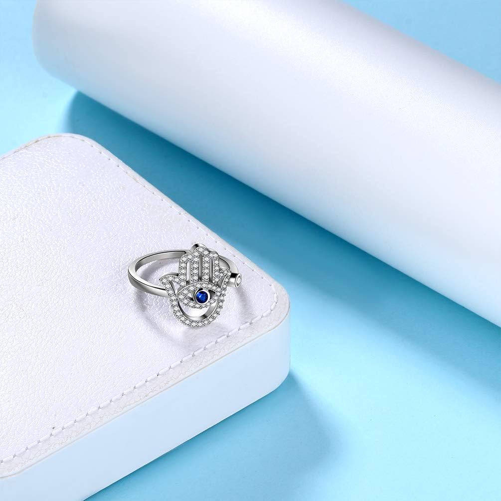 Evil Eye Necklace Evil Eye Hamsa Hand of Fatima Necklace 925 Sterling Silver Fine Jewelry Gifts for Womens White Blue CZ Third Eye Stud Earrings Turkish Eye Ring Hamsa Hand Jewelry Set Gifts Valentine Day Chrismtas Gifts - Image 8