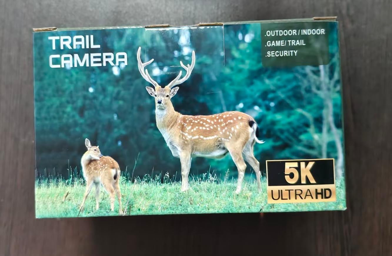 Wildkamera, 5K 60MP Wildtierkamera, 98FT 130 Weitwinkel Jagdkamera, 0,05s Auslösezeit Nachtsicht Bewegungssensor, IP66 Wasserdicht, kein Glühen Infrarot-LEDs Überwachungskamera mit 32GB Speicherkarte