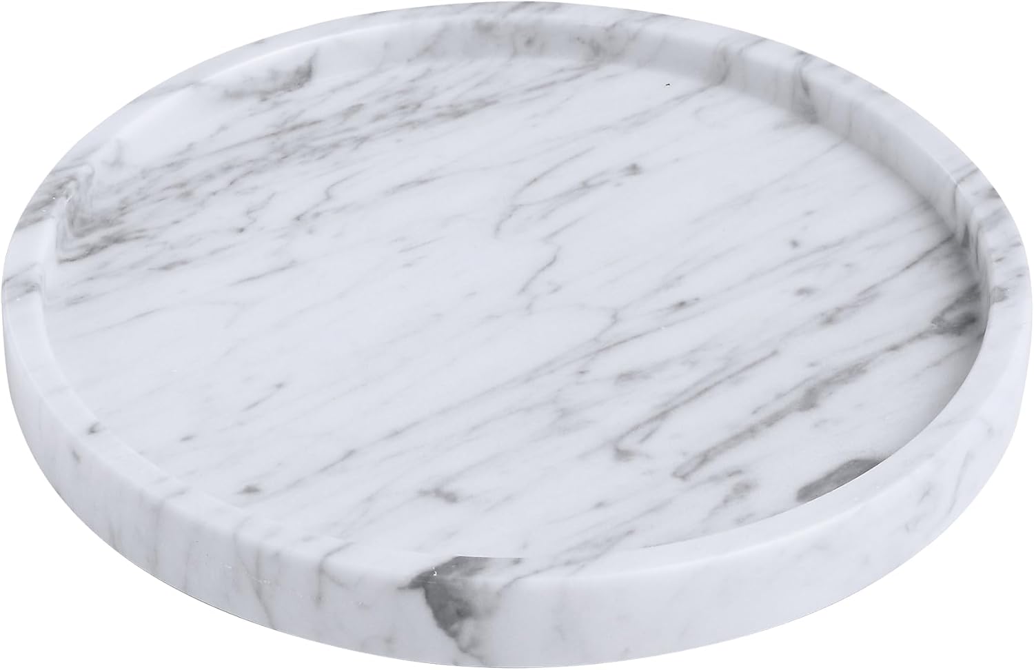 Decorative Round Marble Tray with Anti-Slip Pads, 10 Inches Diameter, Natural White Stone Vanity Organizer (Large)
