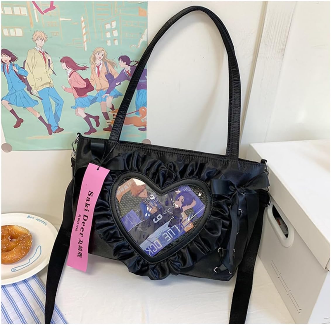 Sweet heart lace design shoulder bag ballet style drawstring messenger bag anime jk itabag bag female