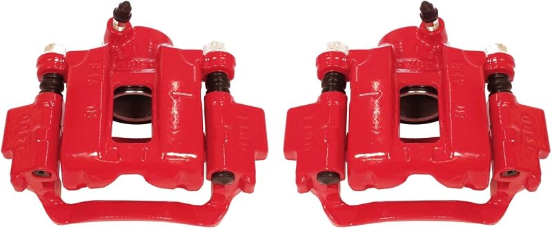 Par de pinças de freio traseiras PowerStop vermelhas com pintura a pó para Lexus GX460, GX470, Toyota 4Runner e Sequoia – S2736