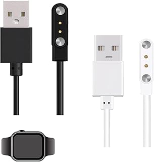 2 Pcs Smart Watch Charger, 2 Pin 4mm Smart Watch Charger, Usb Smartwatch Accessories, Smart Watch Charger Magnetic, Portable Magnetic Usb Charger Cord For Travel, Office And Home (Black + White)