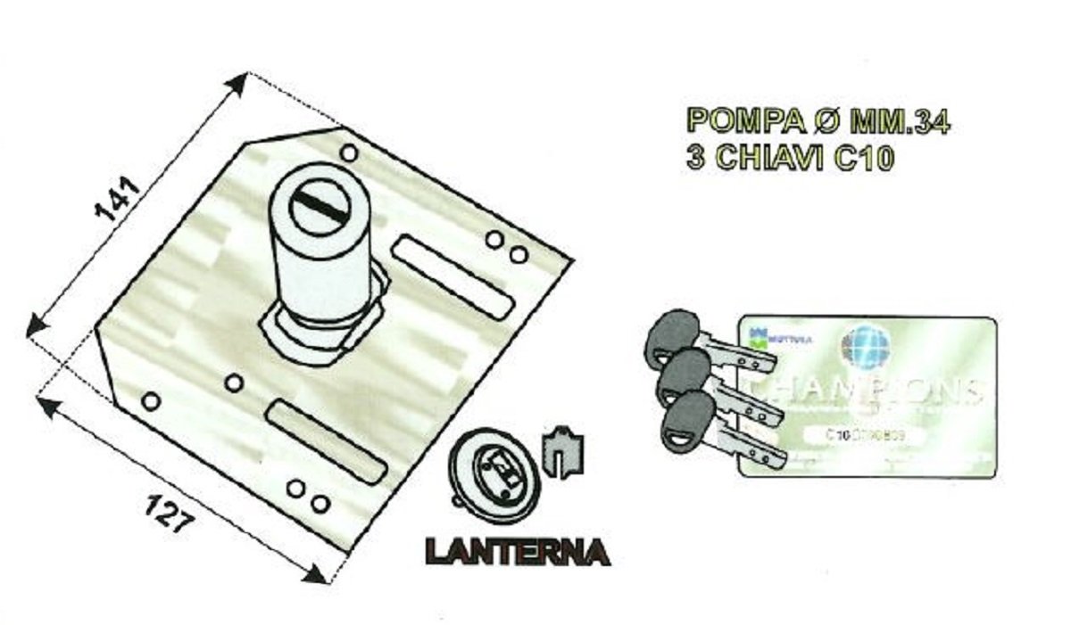 Cilindro pompa MOTTURA 91.110 chiave punzonata C10 lunghezza mm.70