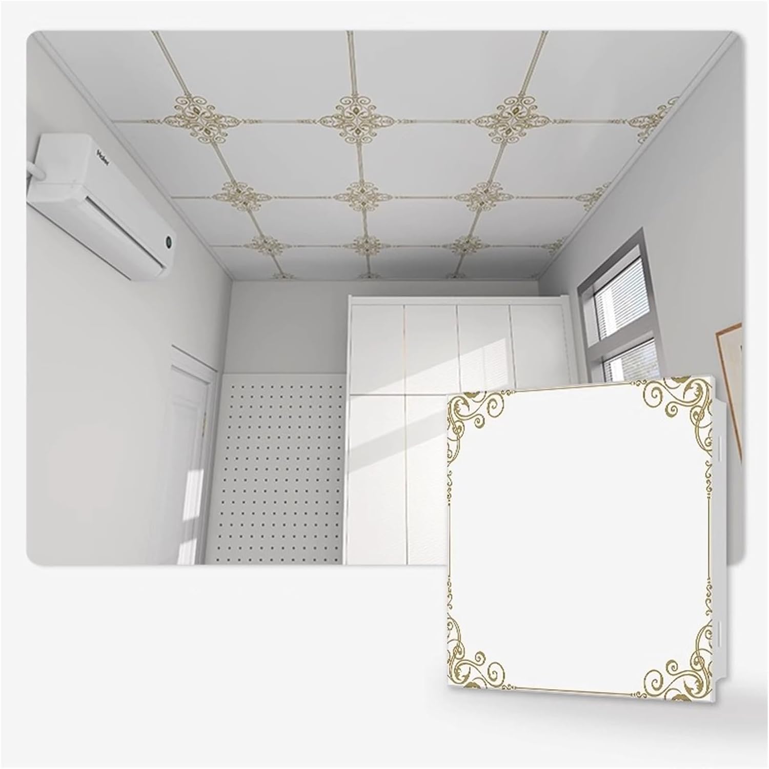 12-Pack Ceiling Tiles， Aluminum Material Acoustic Ceiling Tiles, Office Decorate Cover Sheet for Home Theater Office(A-White,2pcs-60x60cm)