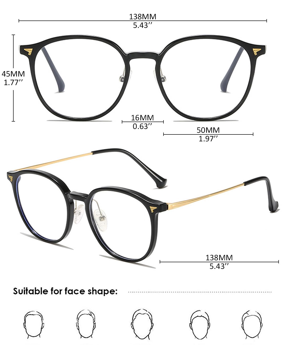 KOOSUFA Mode Runde Gleitsichtbrille Progressive Multifokale Anti-Blaulicht Lesebrille Herren Damen Computerbrille Arbeitsplatzbrille TR90+Metallbügel Lesehilfe 1.0 1.5 2.0 2.5 3.0 3.5 4.0