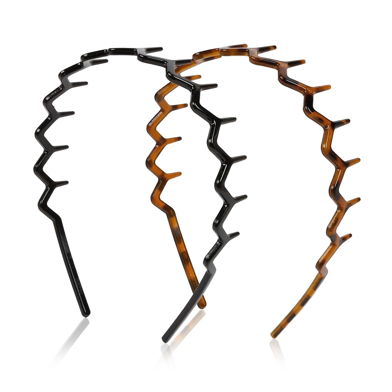 Zig Zag Headbands for Women & Men (Pack of 4) – 90s Style Plastic Shark Tooth Hair Bands with Teeth – Non-Slip Wavy Comb Design (2 Black + 2 Brown) Stylish & Comfortable Hair Accessories-image-42