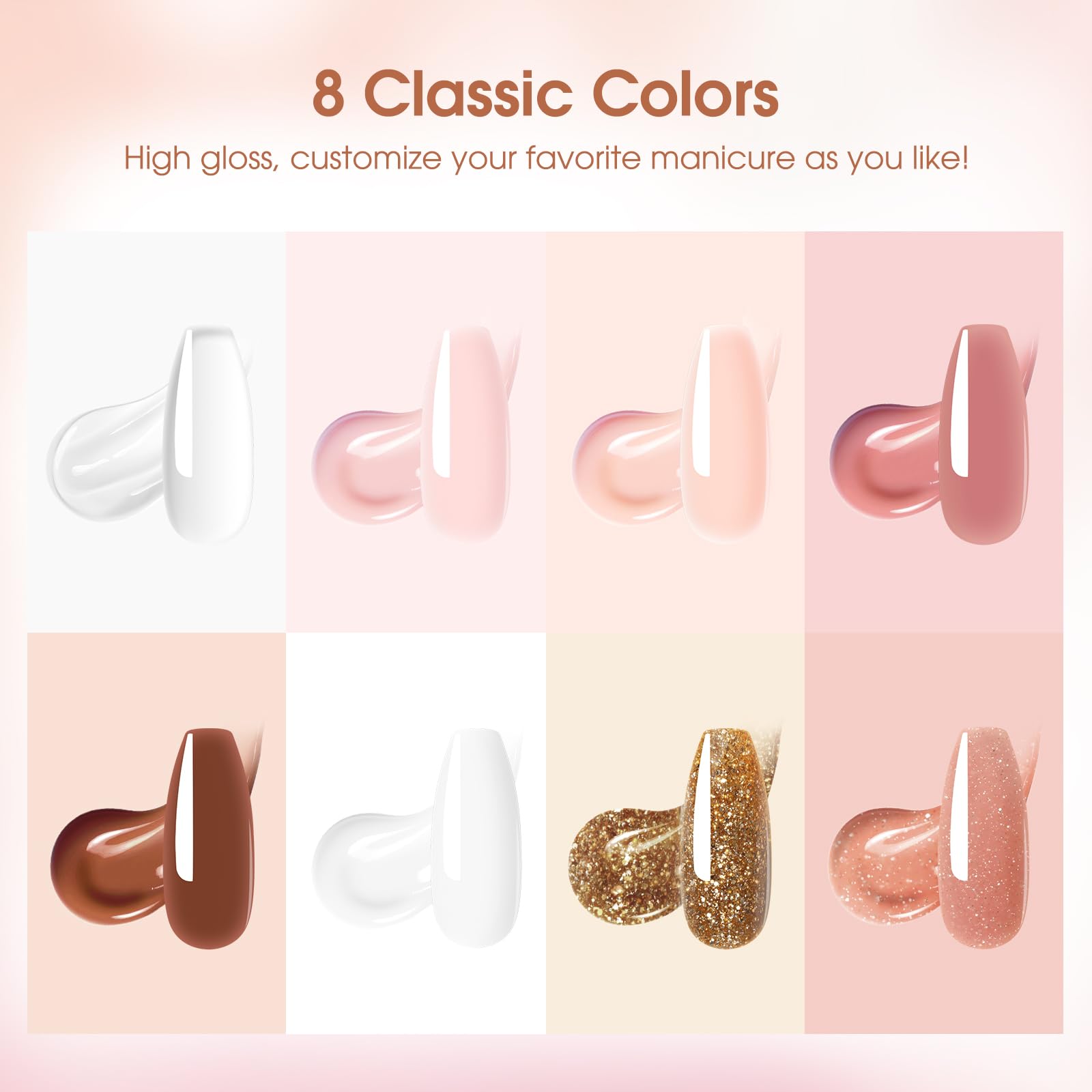 ROSALIND Poly Extension d'ongles en Gel Complet Kit, 8 Couleurs 10ml Poly Nail Gel Kit Avec 48W UV Lampe et Base&Top Coat, Nail Art DIY Kit Ongle Gel Complet pour Débutant, Professionnel et Salon