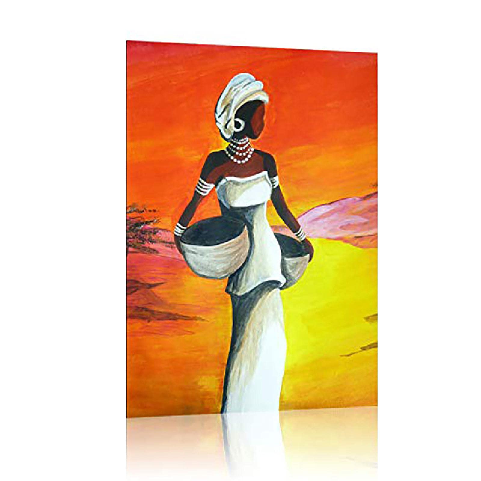 Peinture Sur Toile Représentant Une Femme Africaine Noire Et Dorée