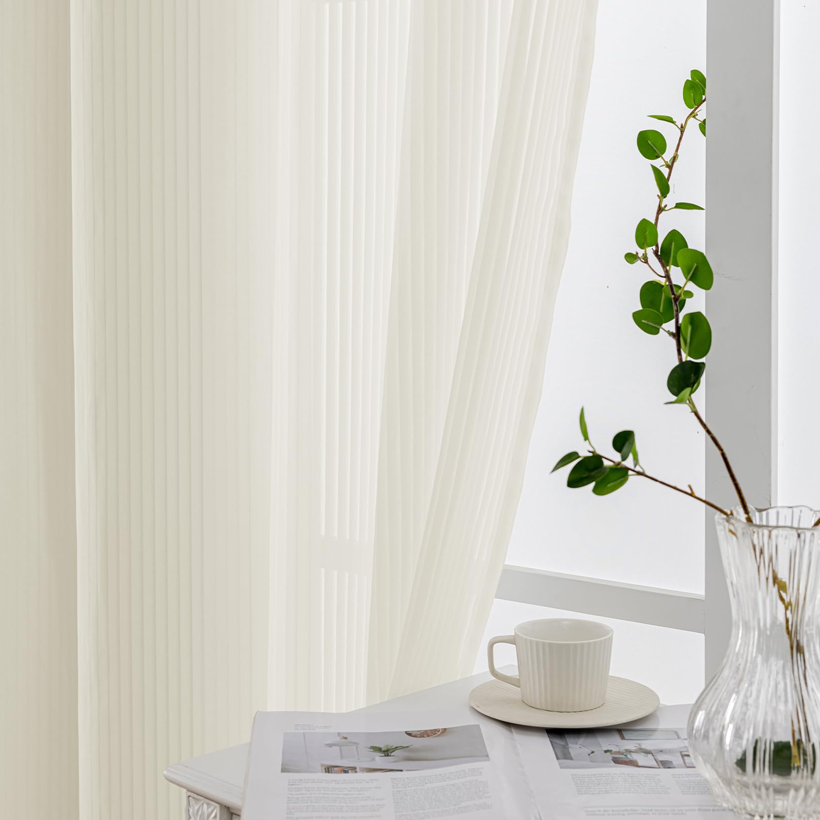 Tende Voile 2 Pezzi 140x260cm - Bianche, Semi-Trasparenti, Con Anelli, Per Soggiorno E Camera Da Letto - Foto 8