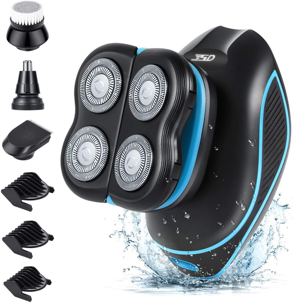 Head Shaver, 5D Floating Electric Shaver for Men, Head Shavers for Bald Men, 5 in 1 Bald Head Shaver with Hair Clippers Nose Hair Trimmer Facial Cleansing & Exfoliating Brush USB Charging Razor